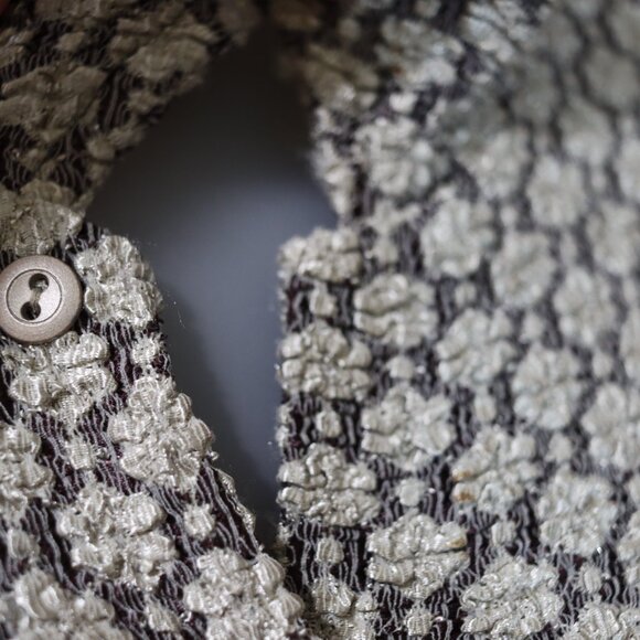 Jane Hamill Silver Gray White Geometric V-Neck Cardigan Sweater Medium USA - Picture 7 of 12